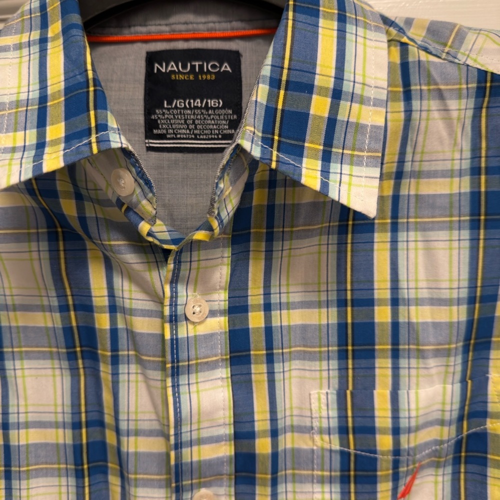 Nautica Boys Blue and Yellow Plaid Shirt